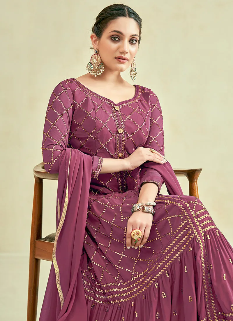 Mauve Sequence Embroidery Anarkali Gown