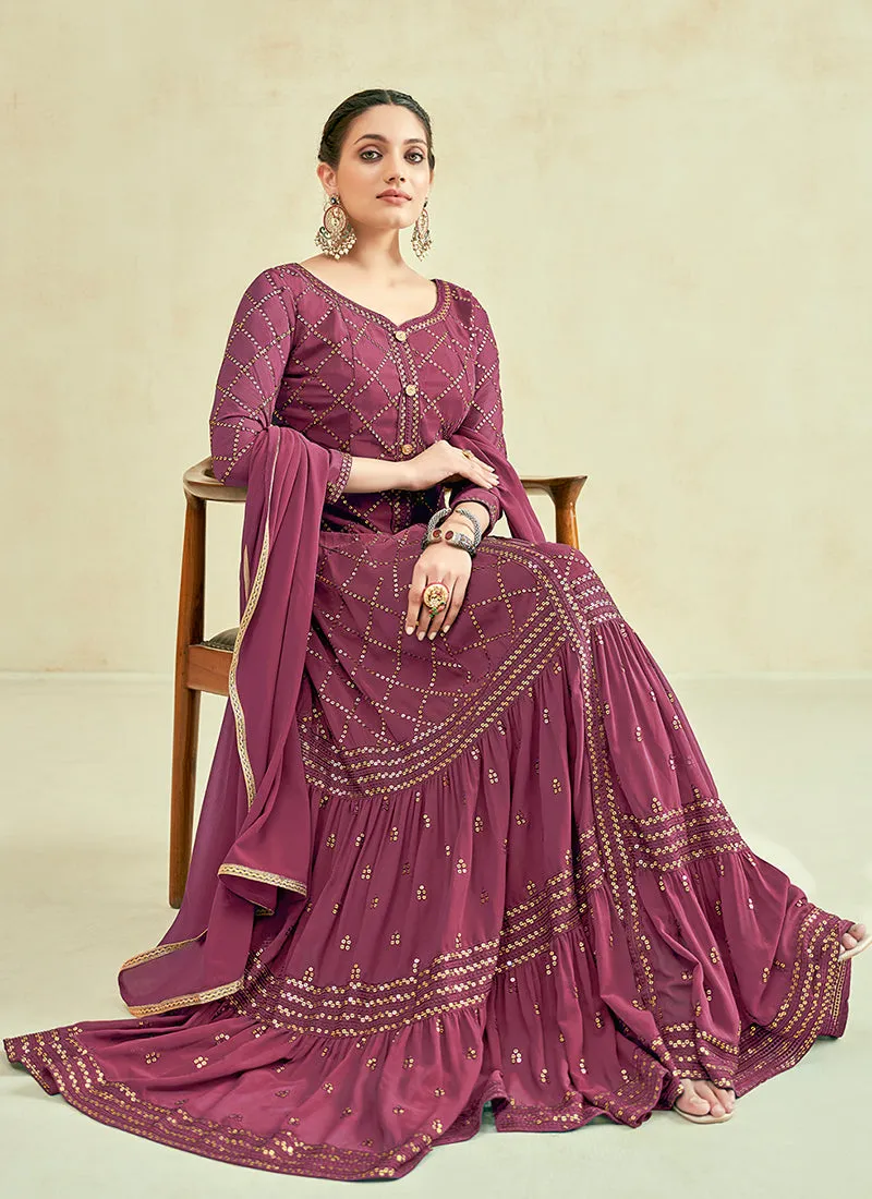 Mauve Sequence Embroidery Anarkali Gown