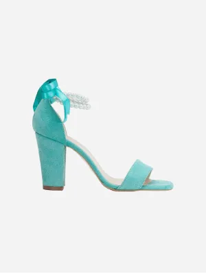 Melissa Vegan Suede Pearl Heeled Sandals | Aqua Blue