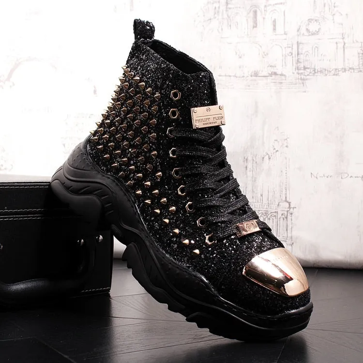 men luxury fashion prom nightclub dress soft leather rivets shoes platform motorcycle punk ankle boots zapatos de hombre autumn