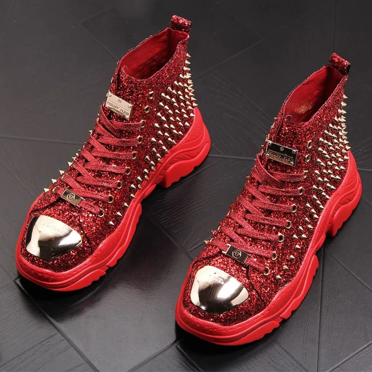men luxury fashion prom nightclub dress soft leather rivets shoes platform motorcycle punk ankle boots zapatos de hombre autumn