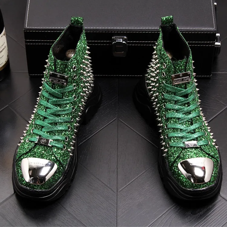 men luxury fashion prom nightclub dress soft leather rivets shoes platform motorcycle punk ankle boots zapatos de hombre autumn