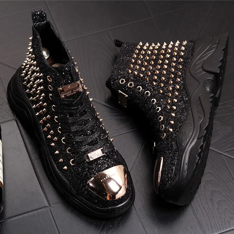 men luxury fashion prom nightclub dress soft leather rivets shoes platform motorcycle punk ankle boots zapatos de hombre autumn