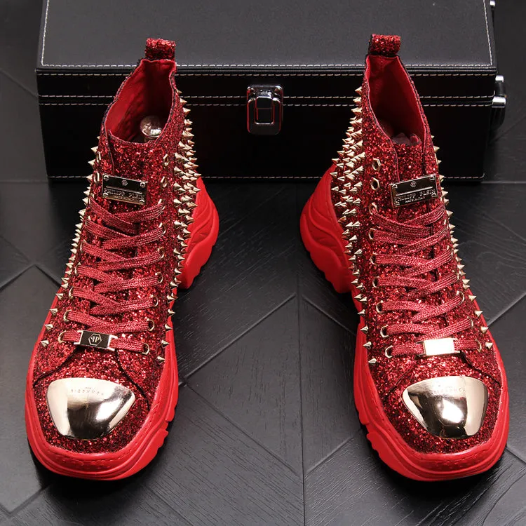 men luxury fashion prom nightclub dress soft leather rivets shoes platform motorcycle punk ankle boots zapatos de hombre autumn