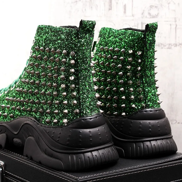 men luxury fashion prom nightclub dress soft leather rivets shoes platform motorcycle punk ankle boots zapatos de hombre autumn