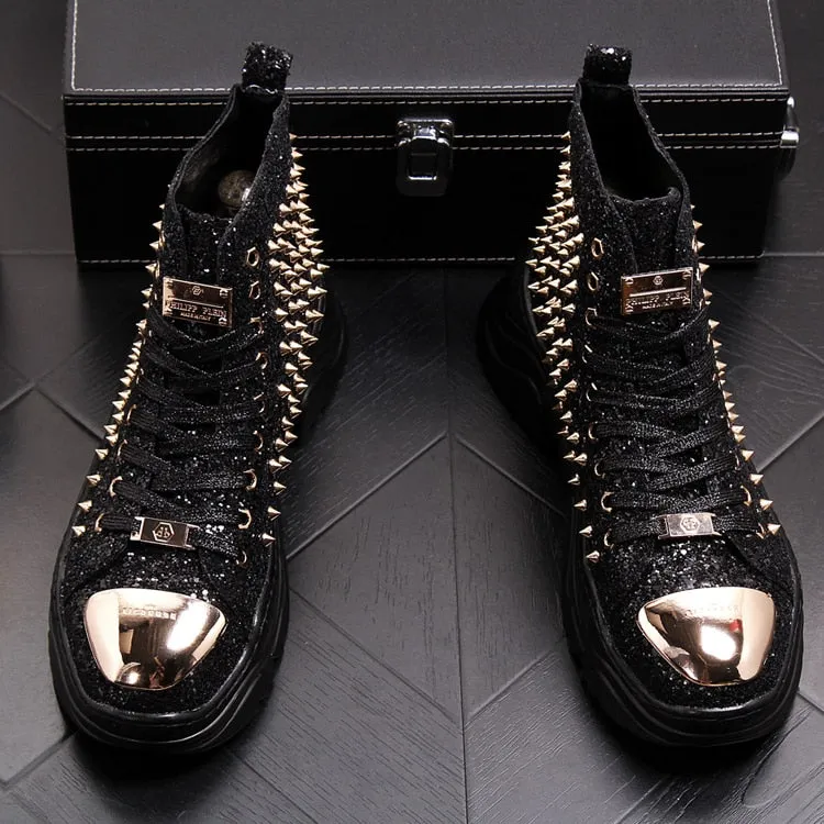 men luxury fashion prom nightclub dress soft leather rivets shoes platform motorcycle punk ankle boots zapatos de hombre autumn