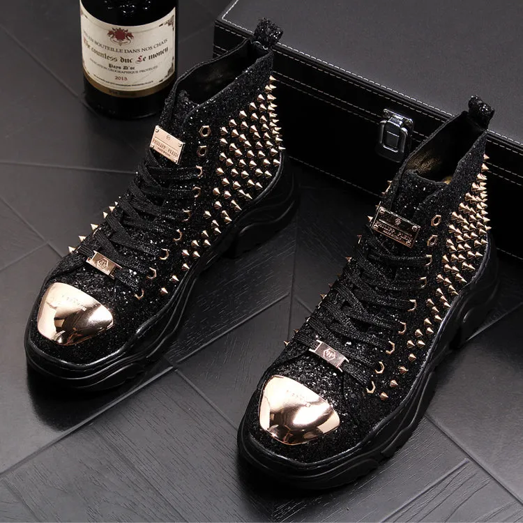men luxury fashion prom nightclub dress soft leather rivets shoes platform motorcycle punk ankle boots zapatos de hombre autumn