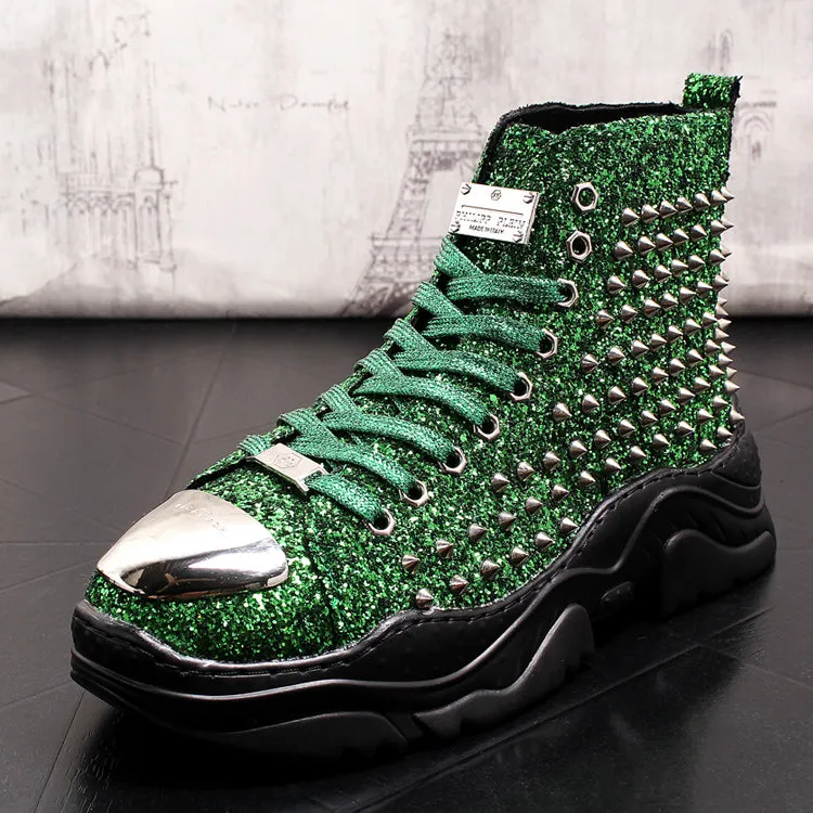 men luxury fashion prom nightclub dress soft leather rivets shoes platform motorcycle punk ankle boots zapatos de hombre autumn
