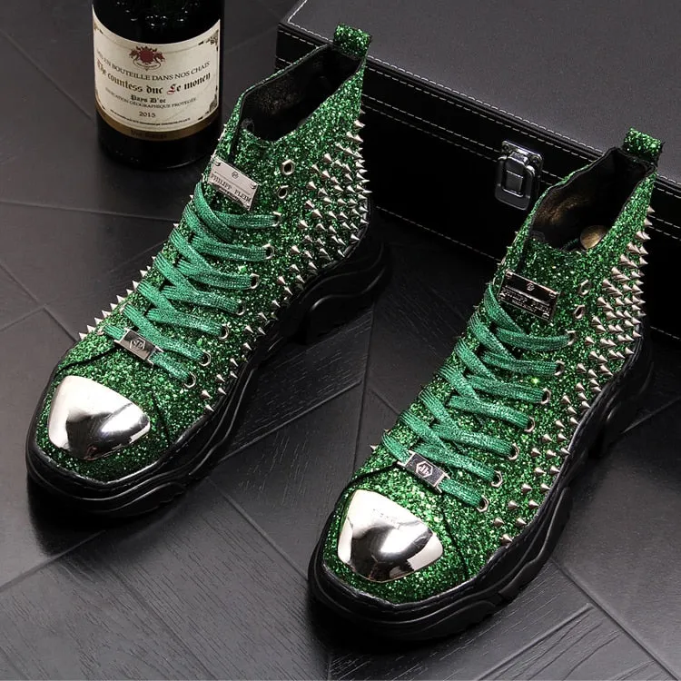 men luxury fashion prom nightclub dress soft leather rivets shoes platform motorcycle punk ankle boots zapatos de hombre autumn