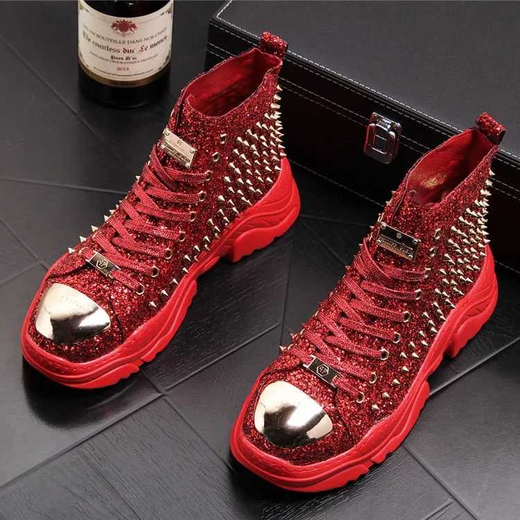 men luxury fashion prom nightclub dress soft leather rivets shoes platform motorcycle punk ankle boots zapatos de hombre autumn