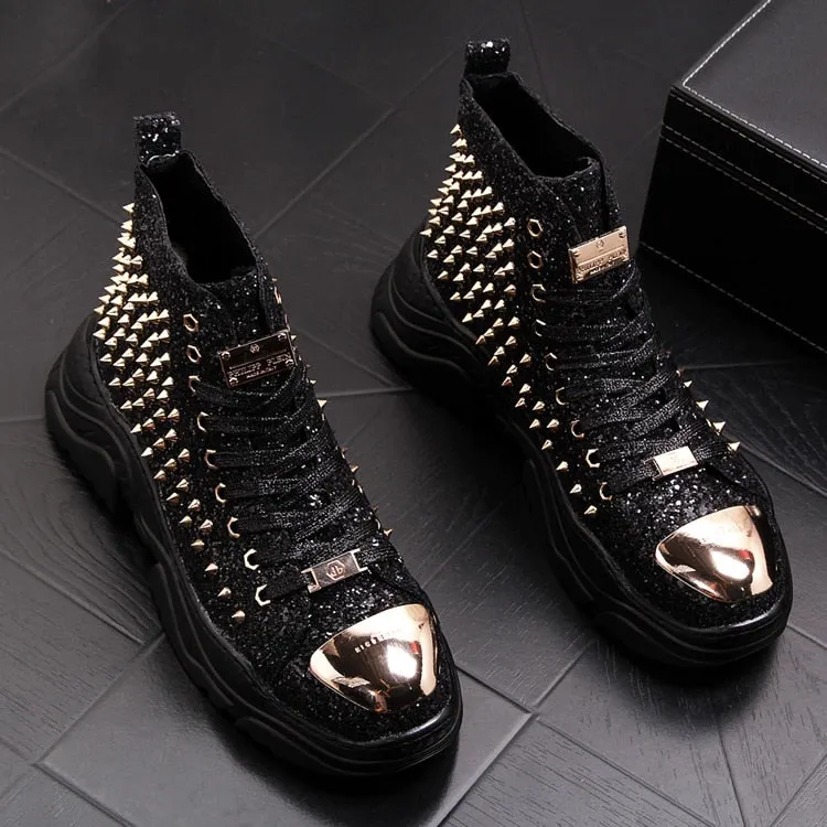 men luxury fashion prom nightclub dress soft leather rivets shoes platform motorcycle punk ankle boots zapatos de hombre autumn