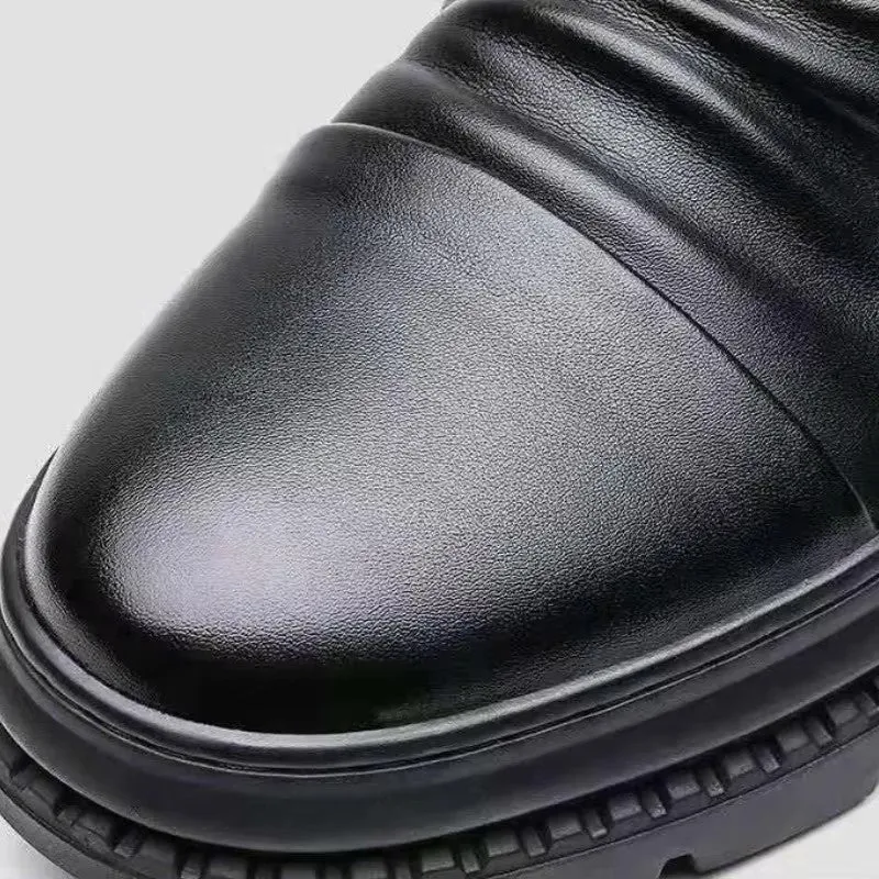 Men's Vintage Black PU Leather Motorcycle Boots with Side Zipper
