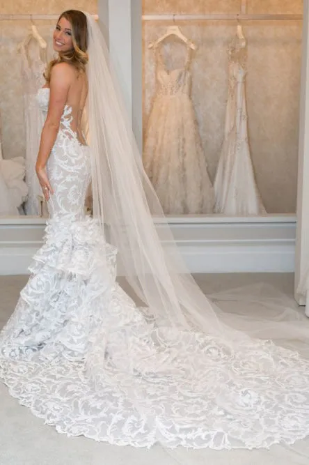Mermaid Sweetheart Chapel Train Lace Sleeveless Wedding Dress with Ruffles OHD131