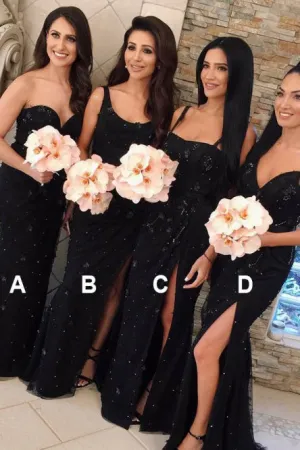 Mermaid Sweetheart Sweep Train Lace Bridesmaid Dress with Split Flowers OHS086