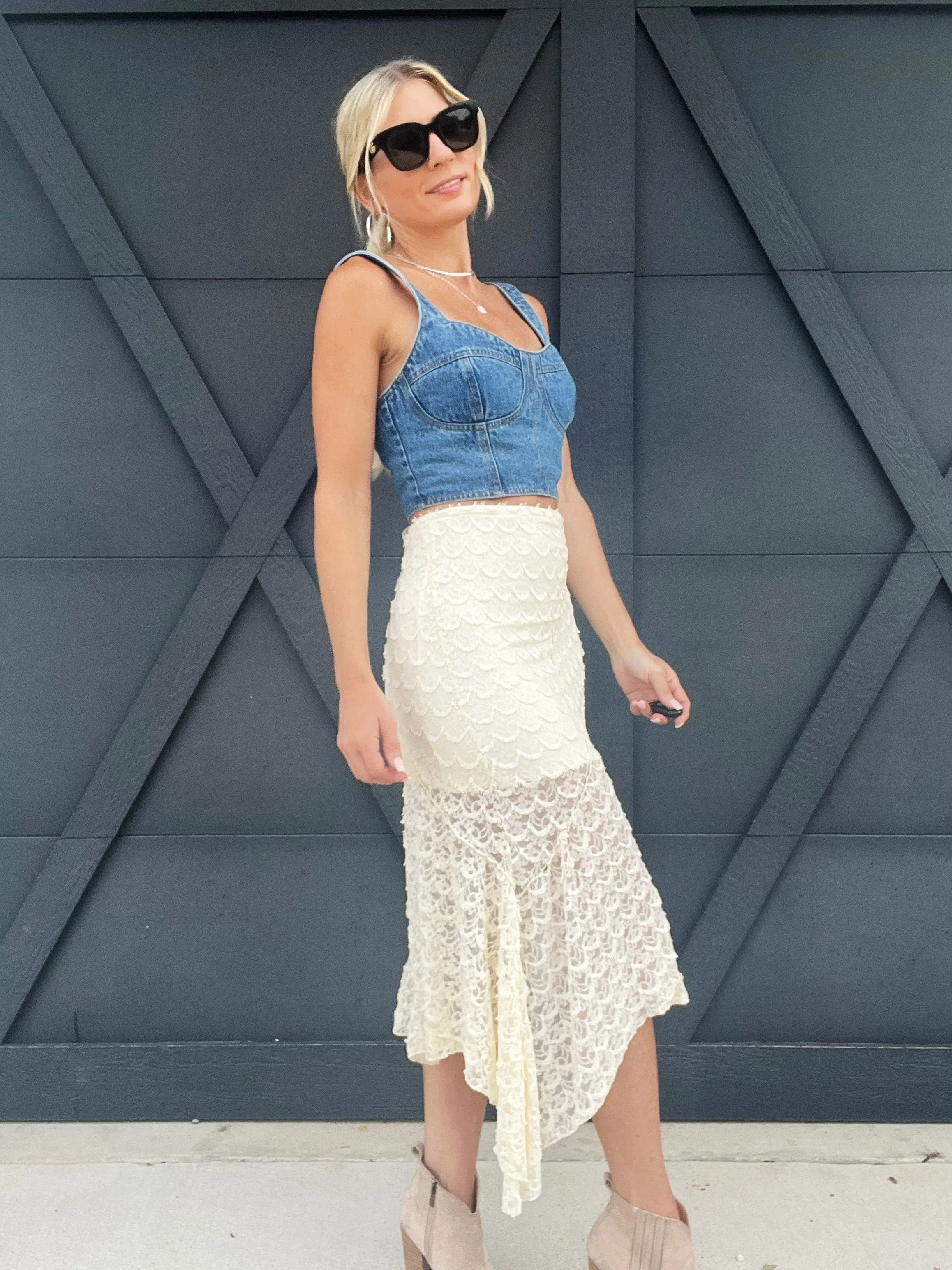 Midi Lace Skirt In Ivory