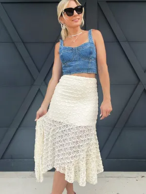 Midi Lace Skirt In Ivory