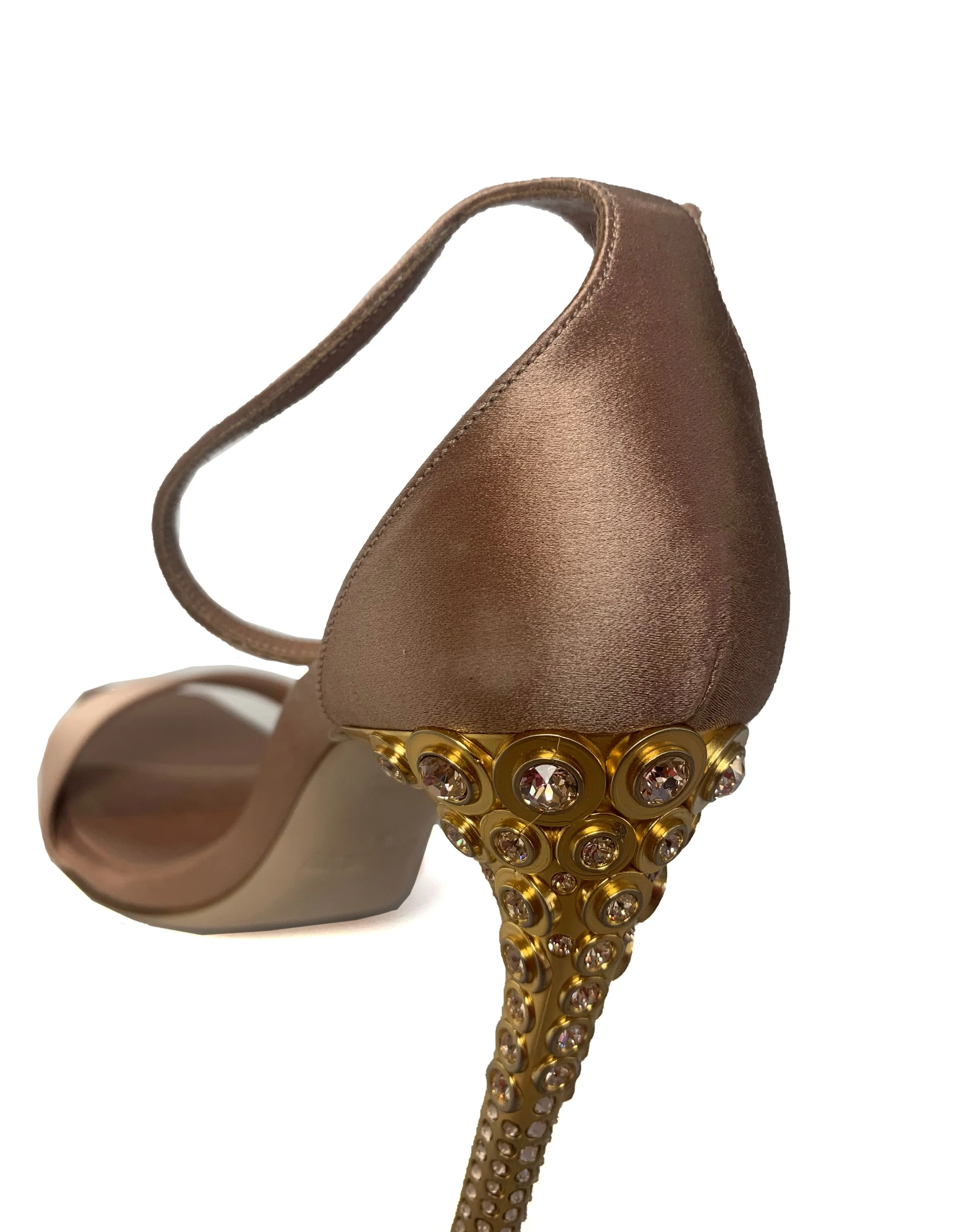 Miu Miu Nude Satin Ankle Sandals w/ Crystal Heels sz 39