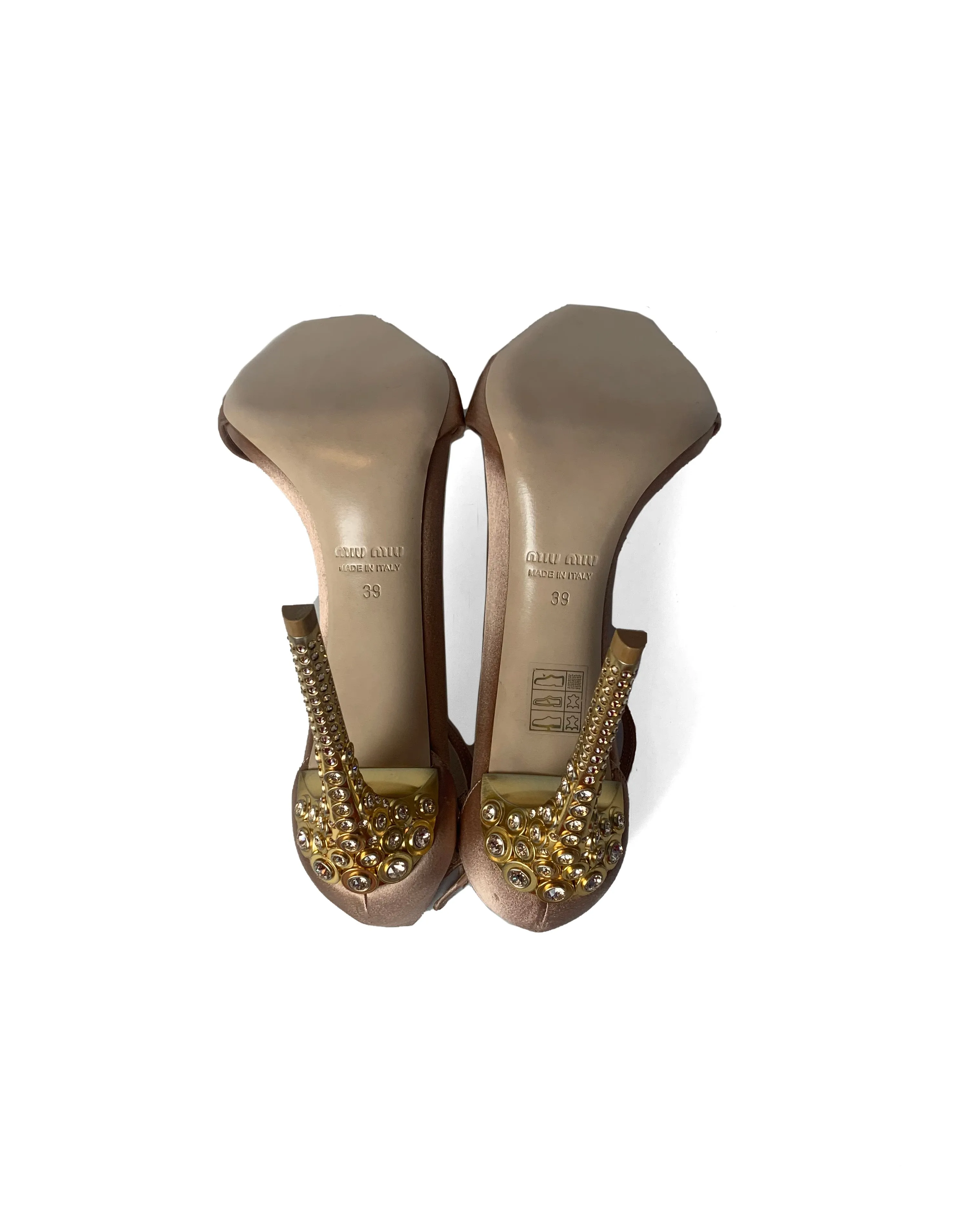 Miu Miu Nude Satin Ankle Sandals w/ Crystal Heels sz 39