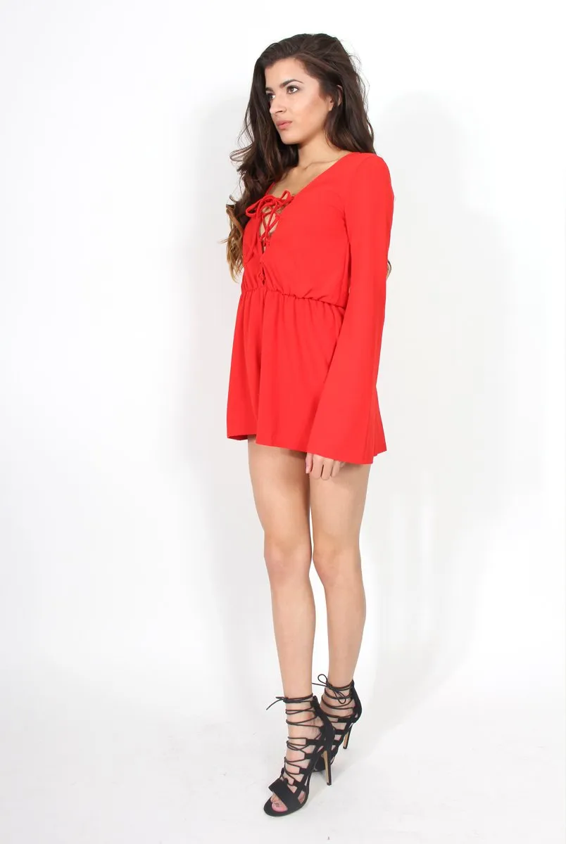 Mona Red Tie Front Playsuit