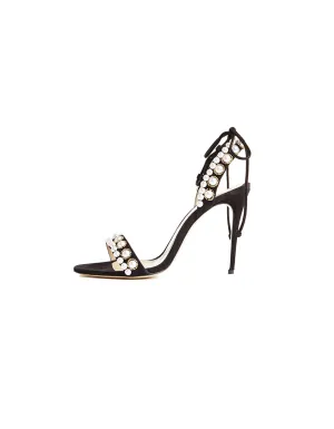 Monique Lhuillier Black Suede Faux Pearl Reese Sandals sz 38.5