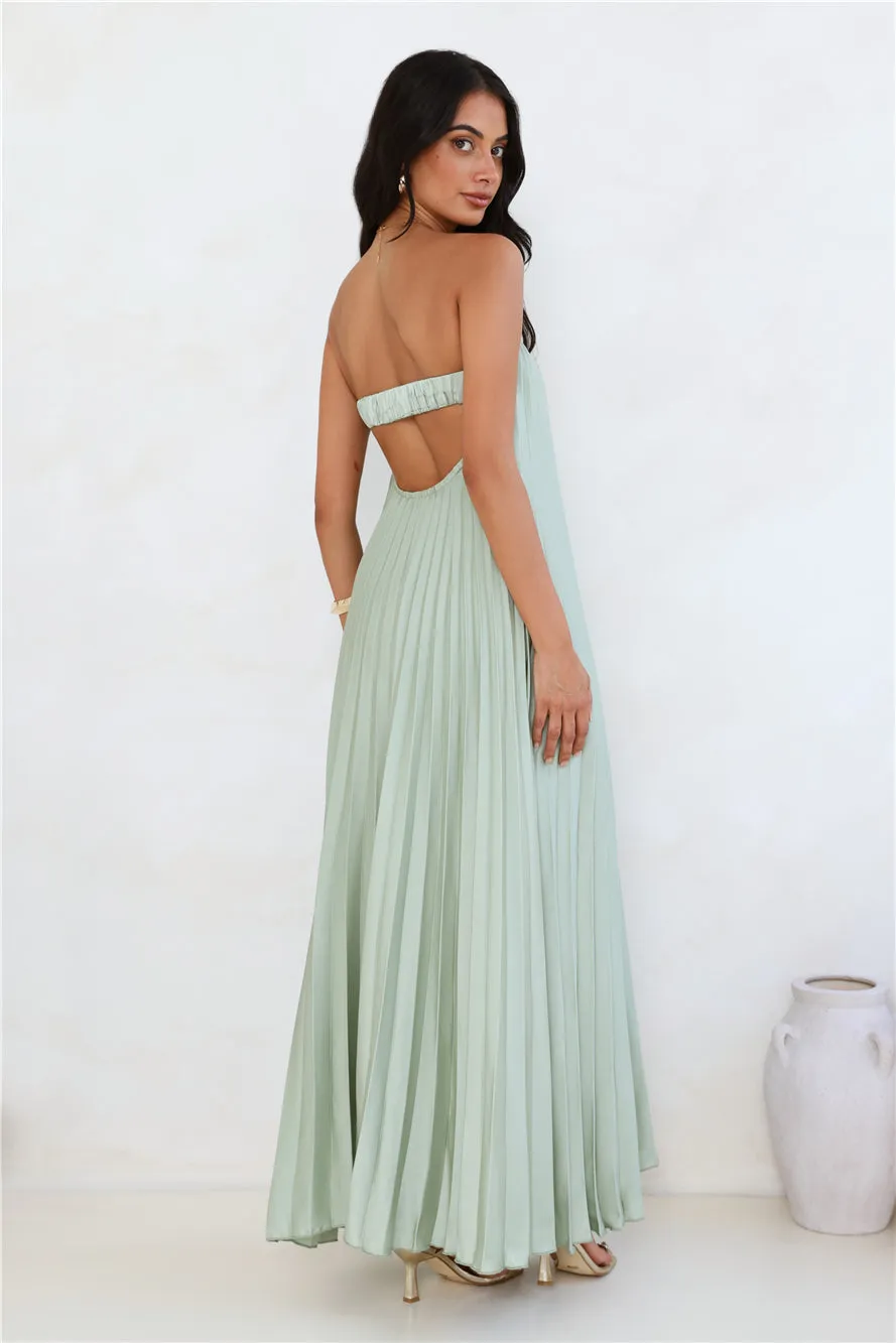 Moonlit Sea Pleated Strapless Maxi Dress Sage