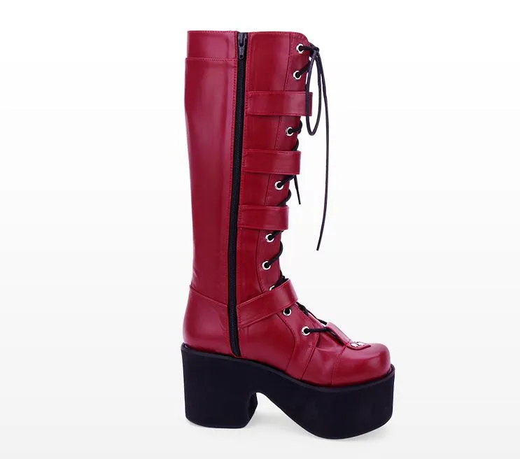 mori girl Women motorcycle punk boots lady high heels lolita shoes woman princess dress party pumps rivets 33-47