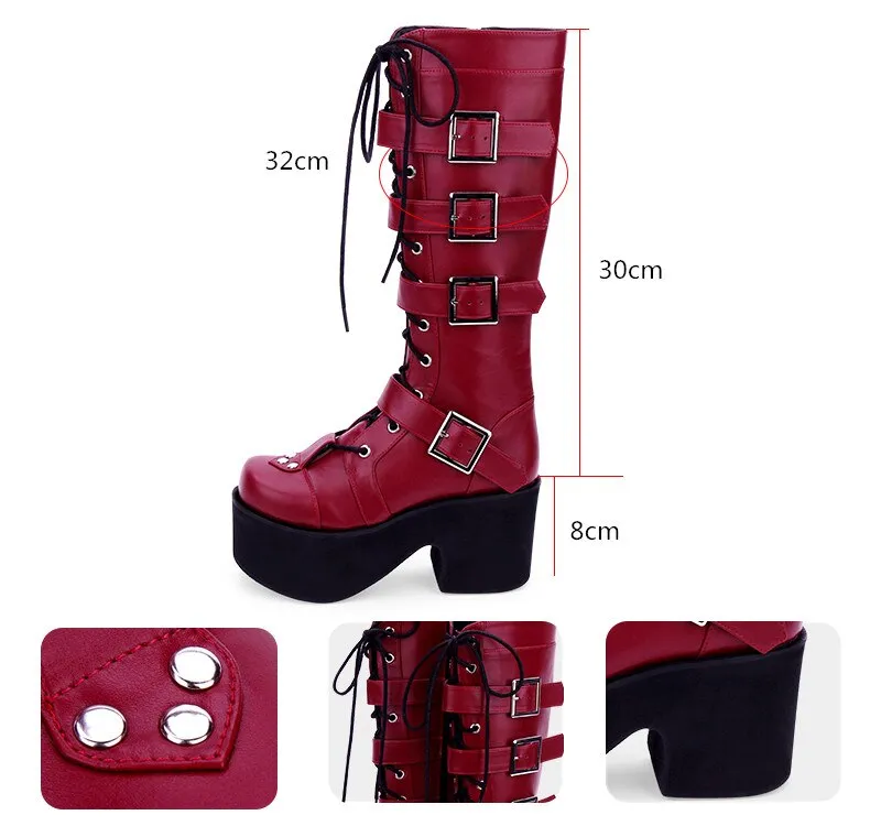 mori girl Women motorcycle punk boots lady high heels lolita shoes woman princess dress party pumps rivets 33-47