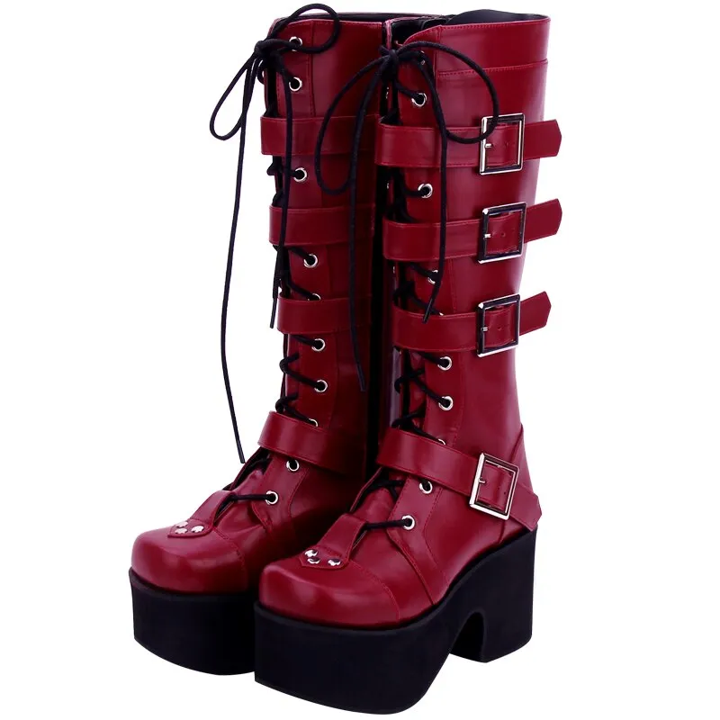 mori girl Women motorcycle punk boots lady high heels lolita shoes woman princess dress party pumps rivets 33-47