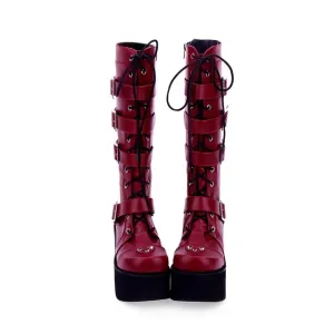 mori girl Women motorcycle punk boots lady high heels lolita shoes woman princess dress party pumps rivets 33-47