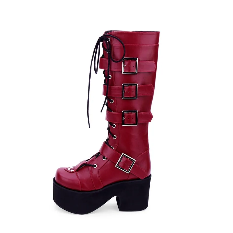 mori girl Women motorcycle punk boots lady high heels lolita shoes woman princess dress party pumps rivets 33-47