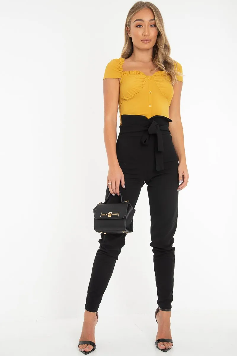 Mustard Button Front Ruffle Top - Franceska