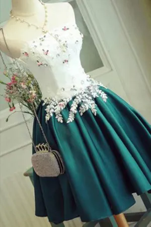 new Cute Appliques Homecoming Dresses Sexy Strapless Lace-up Short Prom Dress Party Dress OK365