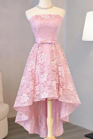 new Homecoming Dress Beautiful Pink Lace Asymmetrical Short Prom Dresses Party Dress OK361