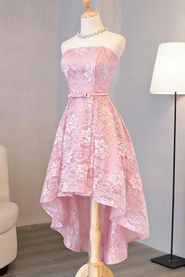 new Homecoming Dress Beautiful Pink Lace Asymmetrical Short Prom Dresses Party Dress OK361
