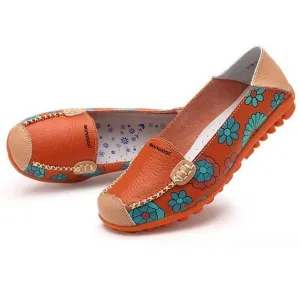 New Hot Fashion Women Faux Leather Flat Heel Casual Flower Pattern Loafer