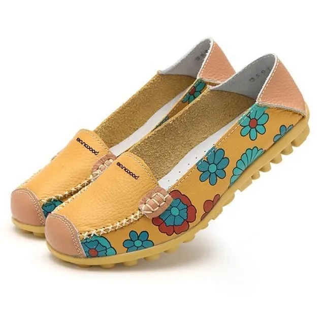 New Hot Fashion Women Faux Leather Flat Heel Casual Flower Pattern Loafer