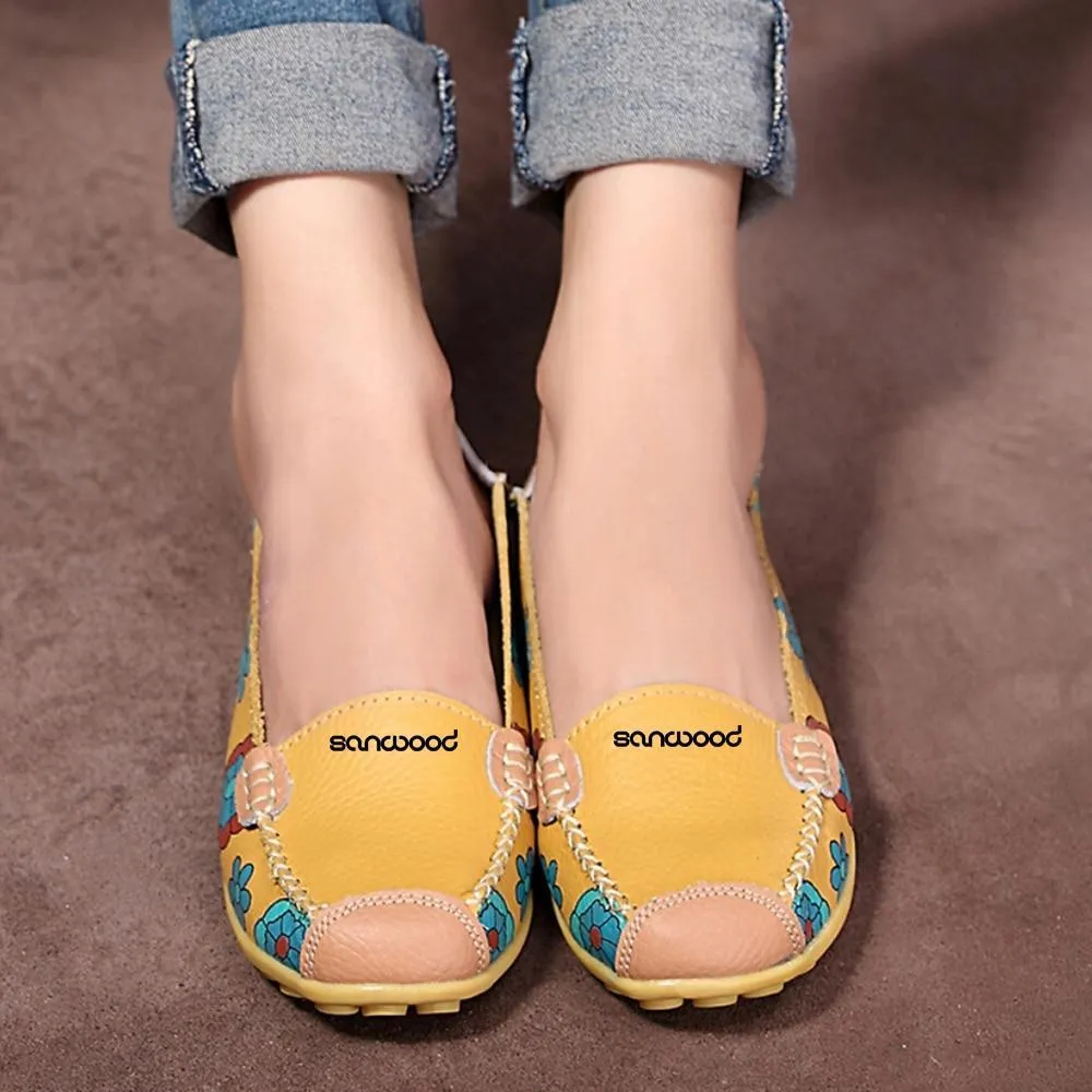 New Hot Fashion Women Faux Leather Flat Heel Casual Flower Pattern Loafer