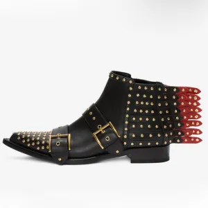 New Ladies Punk Metal Rivets Studs Back Strappy Boots Pointed toe Ankle Boots Belt Buckle Women Motercycle Bottines Shoes Woman