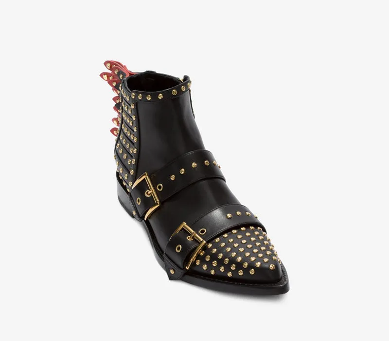 New Ladies Punk Metal Rivets Studs Back Strappy Boots Pointed toe Ankle Boots Belt Buckle Women Motercycle Bottines Shoes Woman