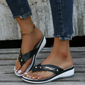 NEW Orthopedic Sandals For Women, Slip On Wedge Sandals For Women, Comfortable Flip Flops Open Toe Sandals, Black, Sz 8