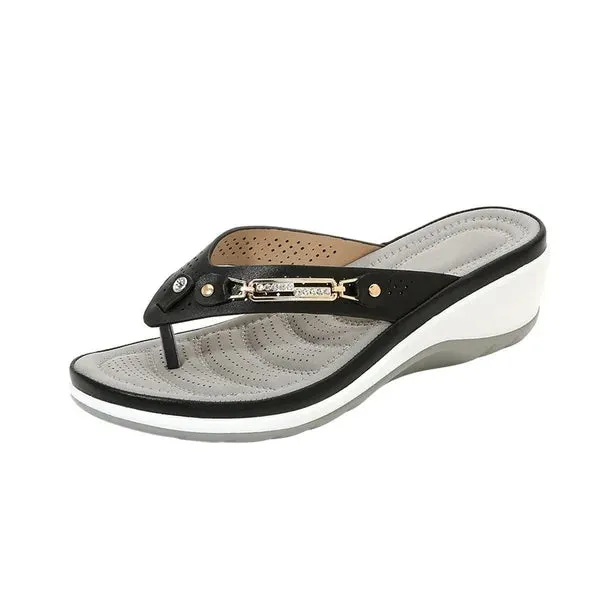 NEW Orthopedic Sandals For Women, Slip On Wedge Sandals For Women, Comfortable Flip Flops Open Toe Sandals, Black, Sz 8