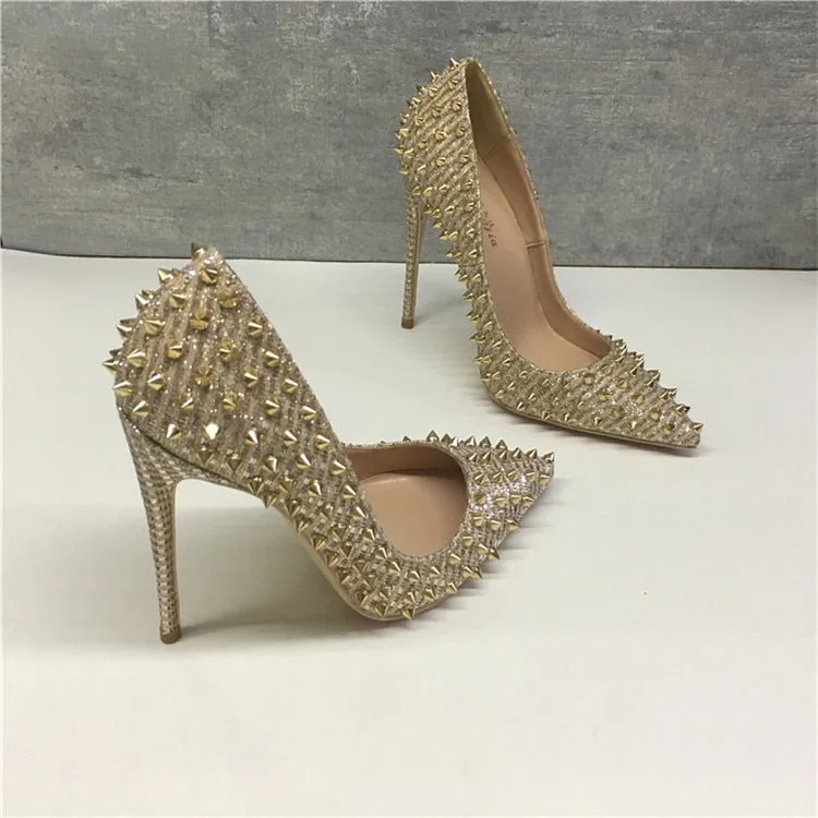 New Women Pumps Pointed Toe High Heels Shoes Luxury Designer Rivets Shoes Wedding Bridal Shoes Women's Shoes With Heels