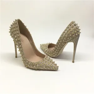 New Women Pumps Pointed Toe High Heels Shoes Luxury Designer Rivets Shoes Wedding Bridal Shoes Women's Shoes With Heels