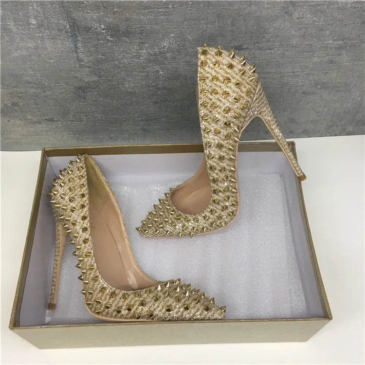 New Women Pumps Pointed Toe High Heels Shoes Luxury Designer Rivets Shoes Wedding Bridal Shoes Women's Shoes With Heels