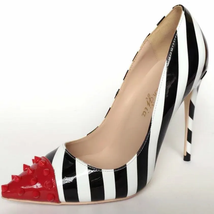 Newest Mixed Colors  High Heel Shoes  Sexy Pointed Toe Rivets Studded Woman Pumps Thin Heels Dress Shoes