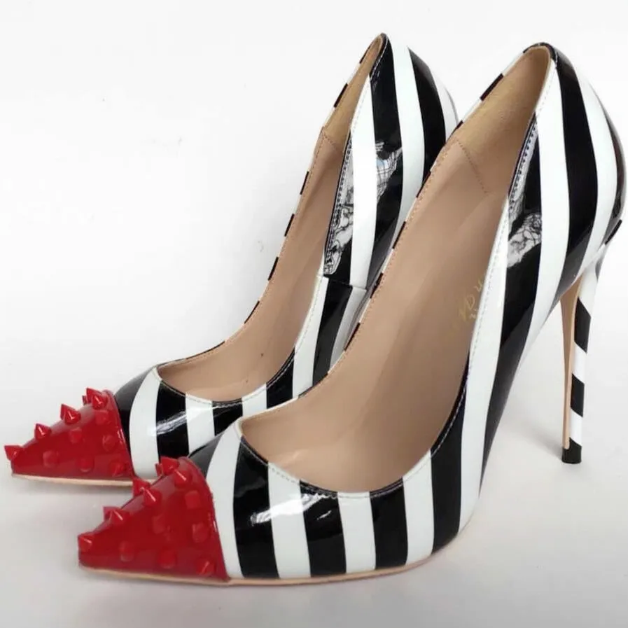 Newest Mixed Colors  High Heel Shoes  Sexy Pointed Toe Rivets Studded Woman Pumps Thin Heels Dress Shoes
