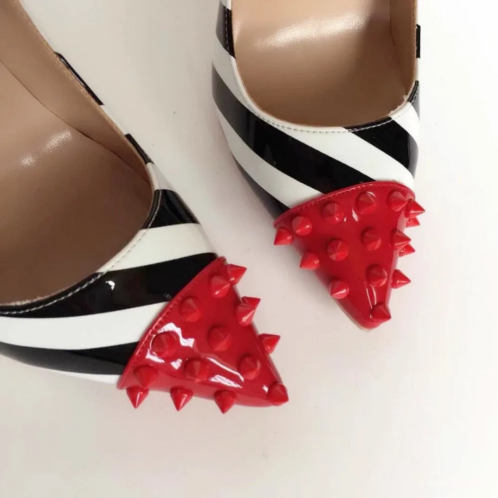 Newest Mixed Colors  High Heel Shoes  Sexy Pointed Toe Rivets Studded Woman Pumps Thin Heels Dress Shoes