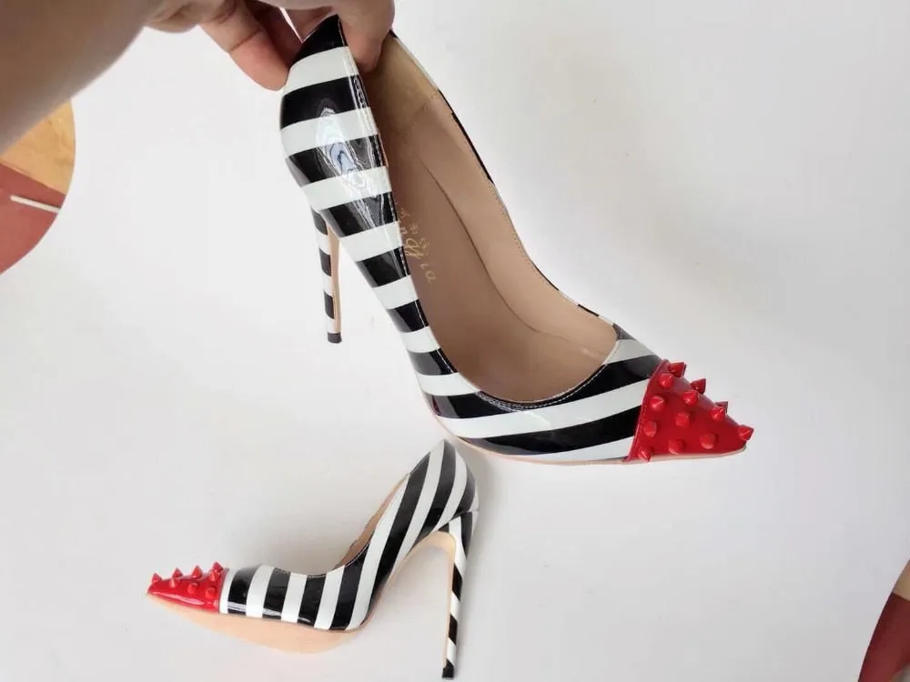 Newest Mixed Colors  High Heel Shoes  Sexy Pointed Toe Rivets Studded Woman Pumps Thin Heels Dress Shoes