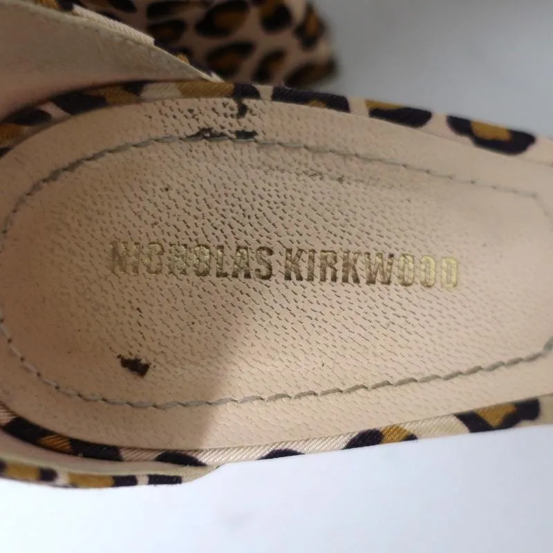 Nicholas Kirkwood Faux Pearl Sandals Miri Leopard Print Grosgrain Size 38