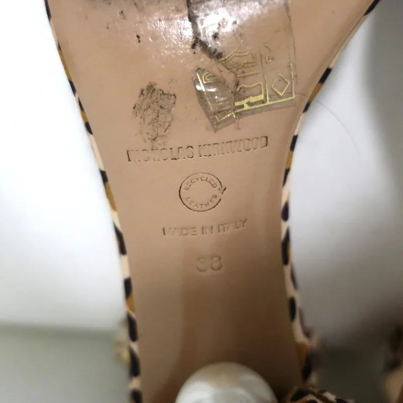 Nicholas Kirkwood Faux Pearl Sandals Miri Leopard Print Grosgrain Size 38